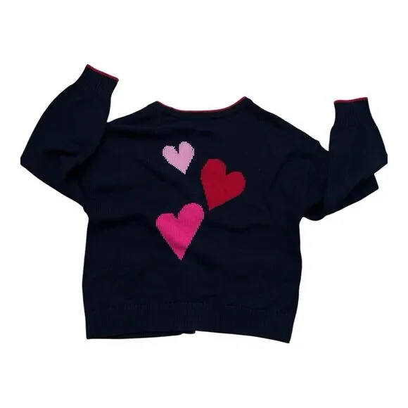 Talbots Cardigan Women's XL Navy Blue Pink Hearts Gold Buttons Valentines Day - Picture 2 of 5